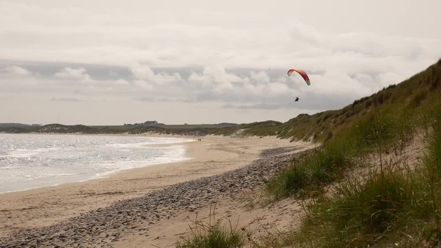 Para-glider flies with seagulls