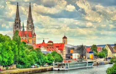 Tuinposter View of Regensburg with the Danube River in Germany © Leonid Andronov