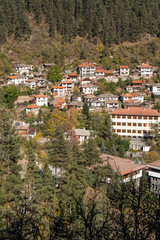 Fototapeta premium Amazing Panorama of town of Shiroka Laka and Rhodope Mountains, Smolyan Region, Bulgaria