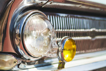 Skull headlight on the old car