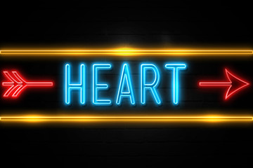 Heart  - fluorescent Neon Sign on brickwall Front view