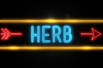 Obraz premium Herb - fluorescent Neon Sign on brickwall Front view