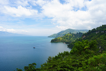 Fototapeta na wymiar View of lake Toba in North Sumatera - Indonesia as one of the biggest volcanic lake