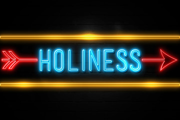 Obraz premium Holiness - fluorescent Neon Sign on brickwall Front view