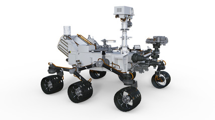 Mars Rover, automated space motor vehicle isolated on white background, 3D illustration - obrazy, fototapety, plakaty