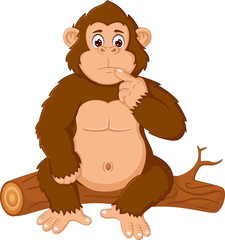 Naklejka premium zabawny kreskówka orangutan siedzi zamieszanie