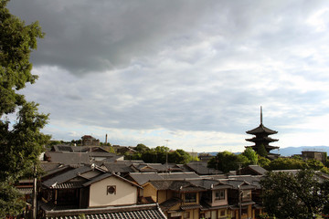 A tower (or a temple?) in the middle of the residential area of Kyoto, Japan