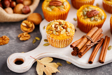 Homemade muffins with pecans.