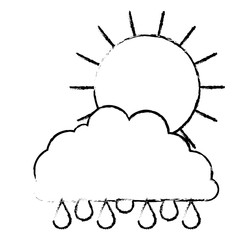 sun and cloud with drops rain in monochrome blurred silhouette
