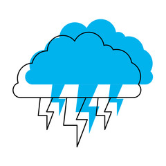 cloud with lightnings in blue watercolor silhouette