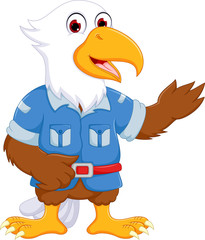 cute eagle cartoon waving hand with smile