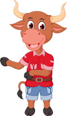 Fototapeta premium Strong bull cartoon with dancing