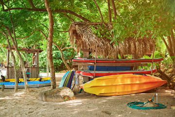1407874 Colorful boat and board station