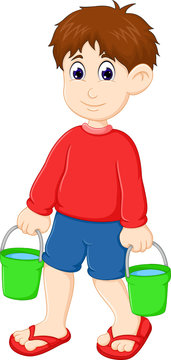 Boy Bring Water On Bucket Cartoon