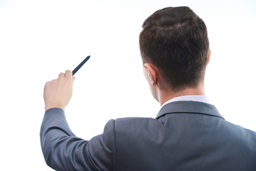 1407901 Business man pointing with pen