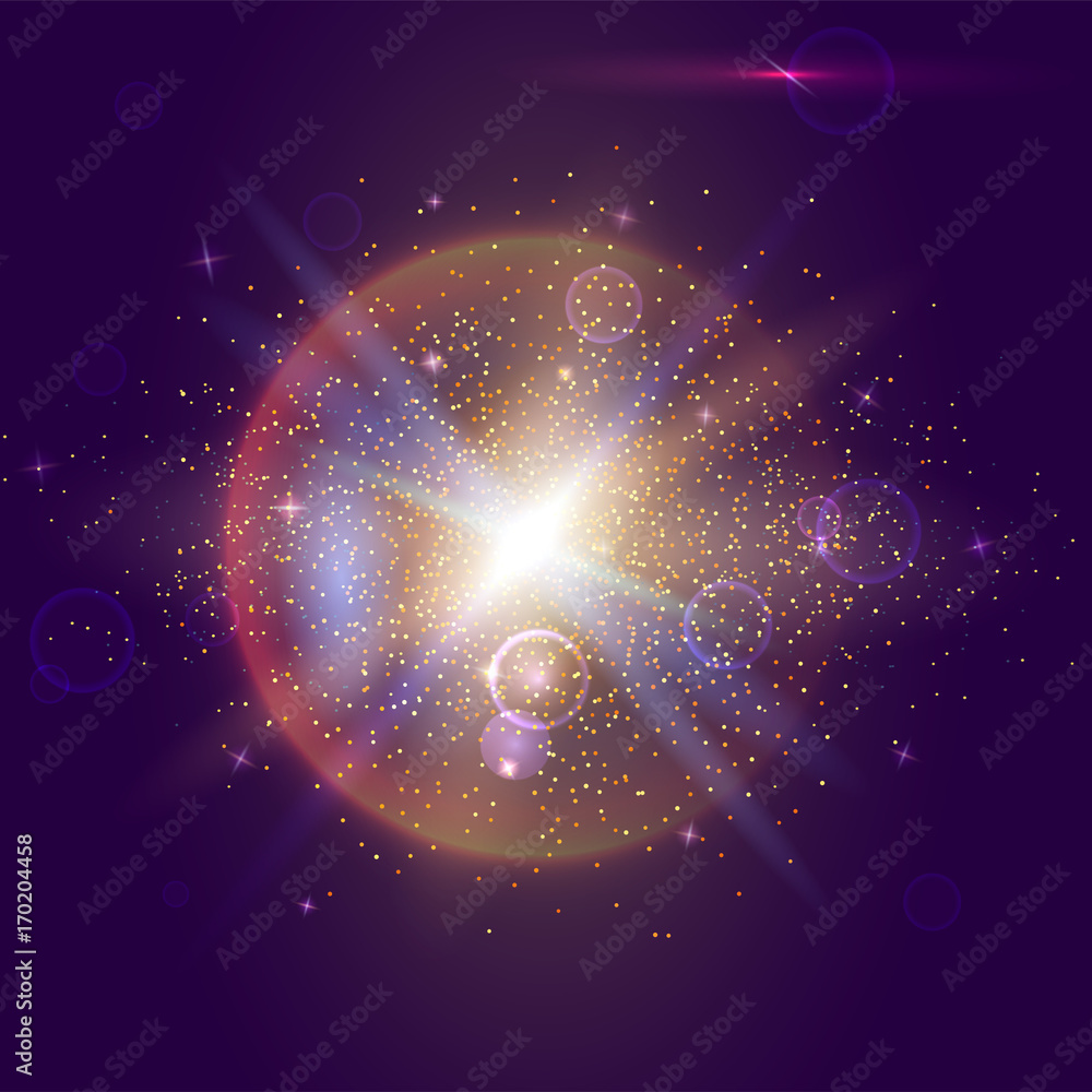 Poster blurred light rays and lens flare backdrop. glow light effect. star burst with sparkles. abstract br