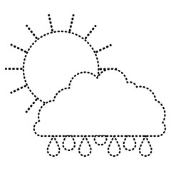 sun and cloud with drops rain monochrome sticker silhouette