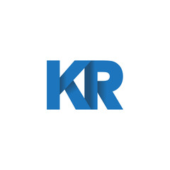 Initial letter logo KR, overlapping fold logo, blue color