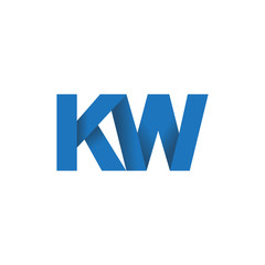 Initial letter logo KW, overlapping fold logo, blue color