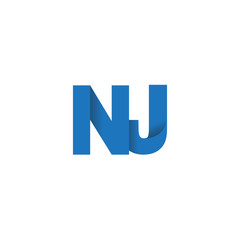 Initial letter logo NJ, overlapping fold logo, blue color