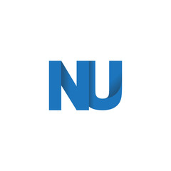 Initial letter logo NU, overlapping fold logo, blue color