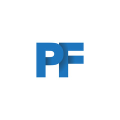 Initial letter logo PF, overlapping fold logo, blue color

