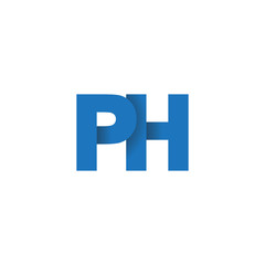 Initial letter logo PH, overlapping fold logo, blue color

