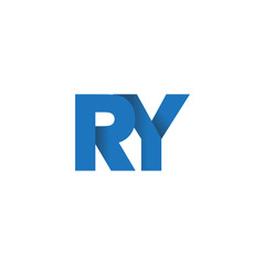 Initial letter logo RY, overlapping fold logo, blue color - obrazy, fototapety, plakaty