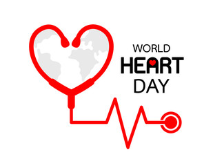 World Heart Day icon design. Stethoscope in heart shape. Health care concept. Vector illustration isolated on white background.