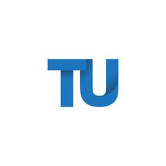 Initial letter logo TU, overlapping fold logo, blue color

