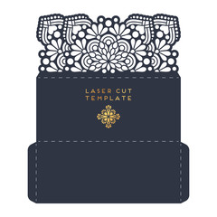 Vector wedding card laser cut template. Vintage decorative elements