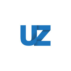 Initial letter logo UZ, overlapping fold logo, blue color