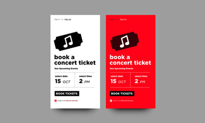 Book a Concert Ticket  See Upcoming Events UI UX Screen Design
