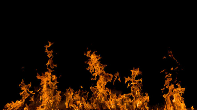 Blazing fire flame on black background