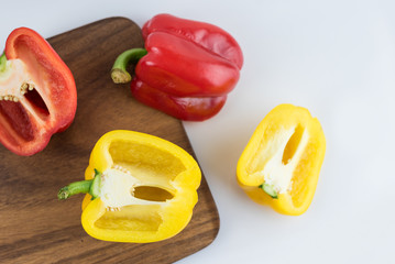 Top view Slice yellow and red Pepper Sweet  on white background