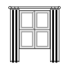 window in wooden with curtain black color section silhouette on white background