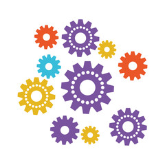set gear machinery colorful silhouette on white background