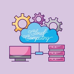 cloud computing computer data center server information vector illustration