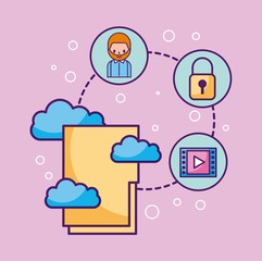 folder file cloud computing connected information system technology vector illustration