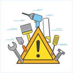construction signal warning alert with differents tool vector illustration