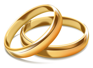 Gold shiny simple wedding rings isolated realistic illustration