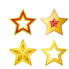 Shiny five-pointed stars of several designs illustrations set