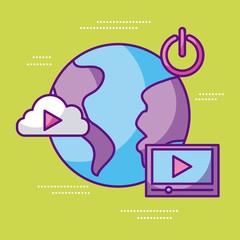 world player video movie sound start cloud vector illustration