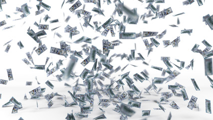 dollar banknote rain. 3d illustration.