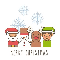 merry christmas santa snowman deer elf helper cartoon vector illustration