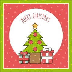 merry christmas tree pine gift boxes celebration image vector illustration