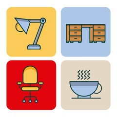 office set icons equipment supplies work vector illustration