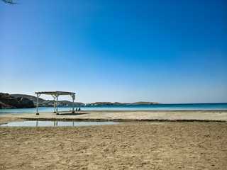 Simple blue lines on a summer beach .