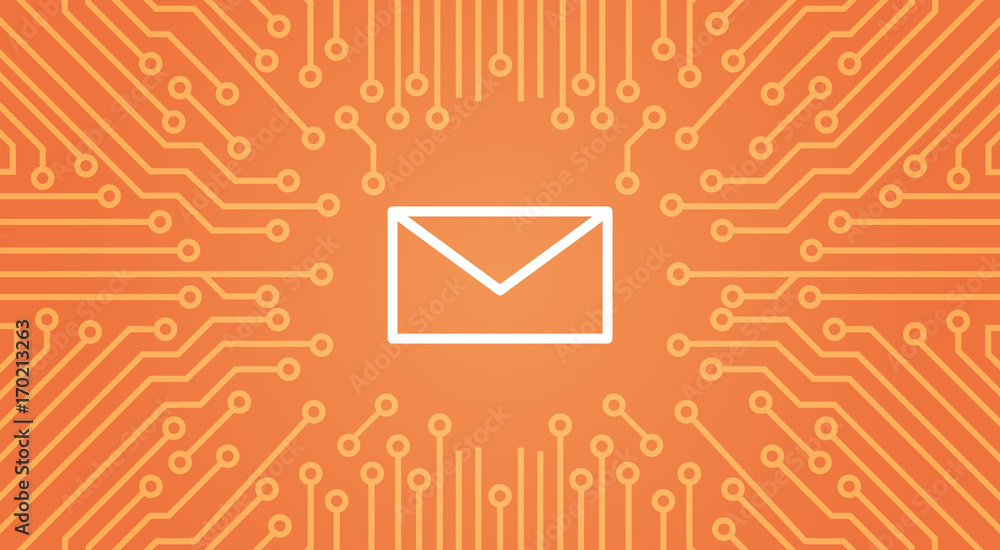 Aufkleber message envelope icon over computer chip moterboard background banner vector illustration