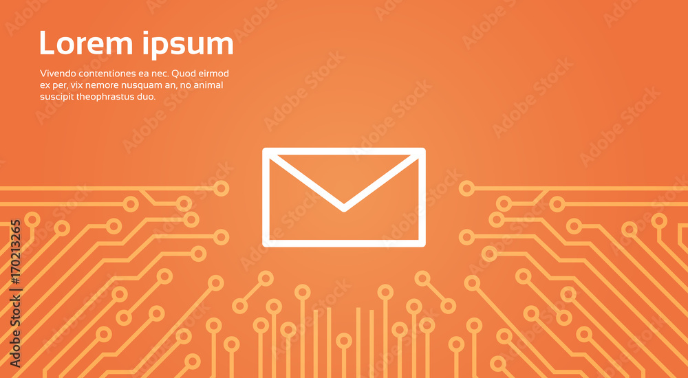 Aufkleber message envelope icon over computer chip moterboard background banner vector illustration